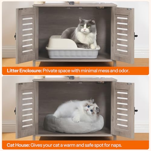 Cat Tree with Litter Box Enclosure (Greige)