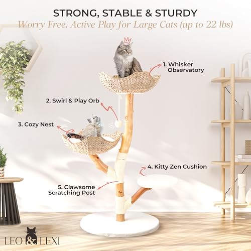 Aesthetic Real Wood Modern Cat Tree. 46 inches Tall