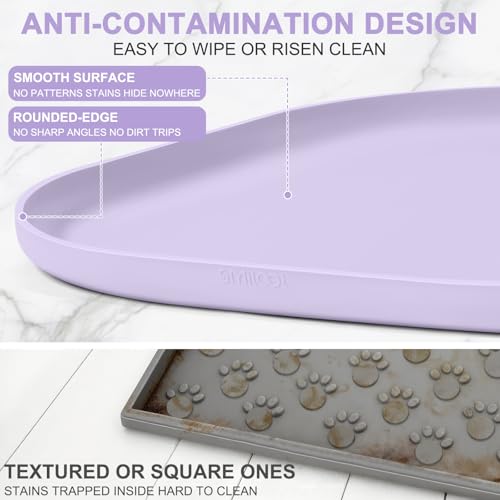 Waterproof Silicone Pet Food Mat with Raised Edge for Dog & Cat (Light Purple / 19"L x 12"W)
