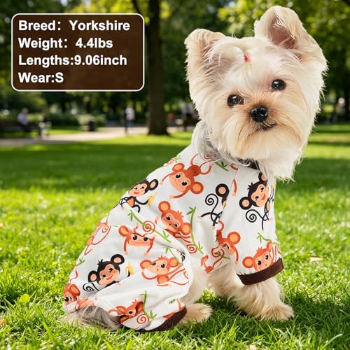 Dog Pajamas Pjs Spring Summer Dog Clothes for Small Dogs Girl (Cute Monkey / X-Small（1-2 lb))