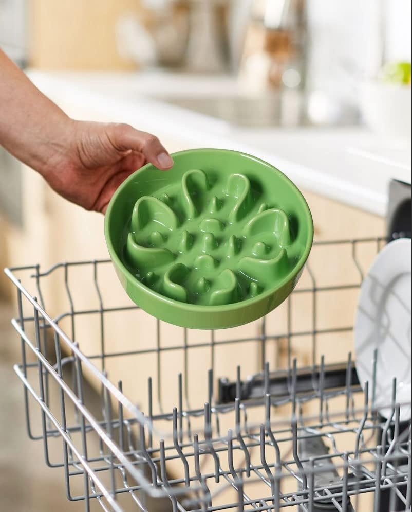 2 Pack Ceramic Slow Feeder Dog Bowls (Pink+Green(2 Pieces) / L-3 Cups)