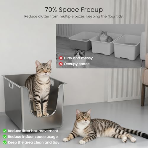 Stainless Steel Litter Box 11.8'' High Sides (SILVER / 20"L x 12.2"W x 11.8"H)