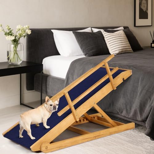 Dog Ramp for Bed (Wood & Dark Grey / 45.2 inch long)