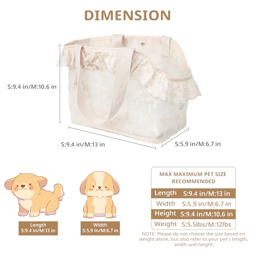 Dog Carrier for Small Dogs Rabbit cat with Lace Design (Beige Lace / 13.0"L x 6.7"W x 10.6"H)