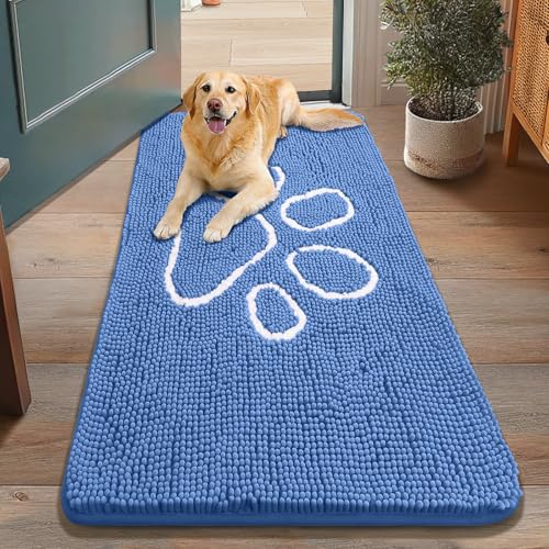 Dog Door Mat for Muddy Paws (48"X30" / Cornflower Blue and White)
