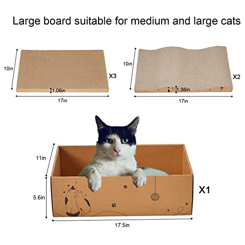 Cat Scratcher Cardboard Scratch Pad for Indoor Cats and Kitty 5pcs (Large for Indoor Cats / 5PCS)