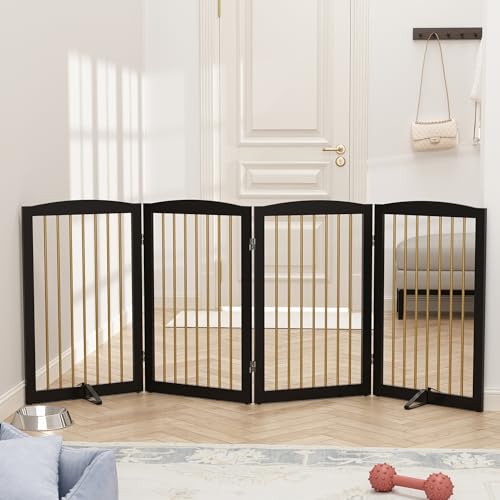 Freestanding Pet Gate for Dogs (32" Height-4 Panel / Black & Gold)