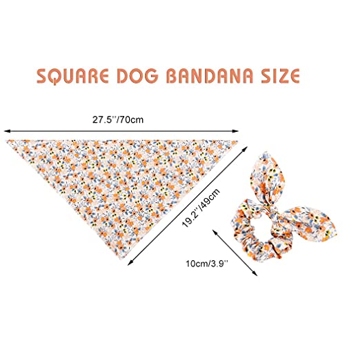 Dog Bandanas Girl Matching Dog Bandana and Scrunchie Medium Large (01-orange floral / Large-set of 1)