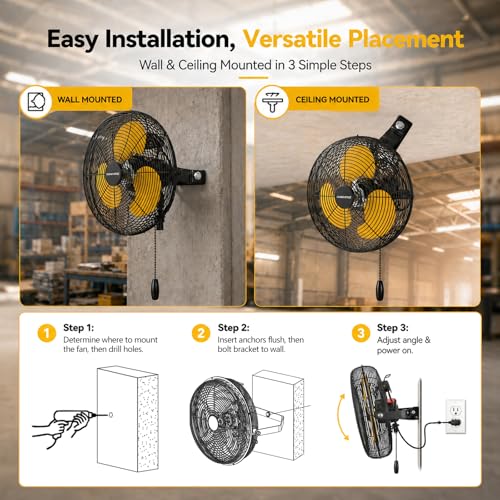 12 Inch High Velocity Wall Mount Fan (Yellow / 12 inch)
