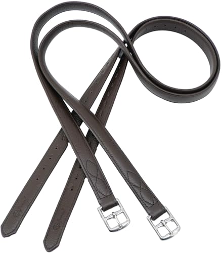 Stability English Stirrup Leathers with Strong Nylon Core for Equestrian Riding (58" / 145cm / Dark Coffee)