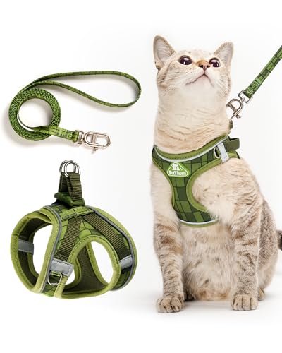 Upgraded Cat Harness and Leash Set (Green Growling Crocodile / L)