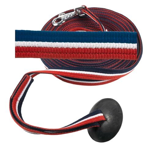 Lunge Line for Horses Cotton Horse Lunge Line with Bolt Snap & Rubber Stop (Red White & Blue / 24')