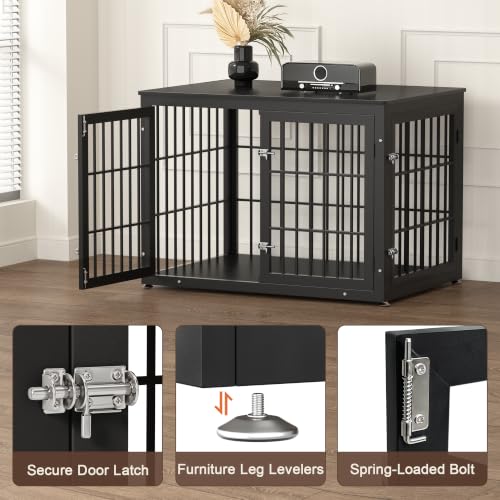 42" Heavy Duty Dog Crate Furniture for Large and Medium Dogs (Black / 42.1"L x 29.9"W x 30.4"H)