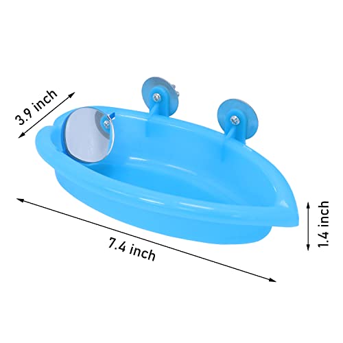 Bird Bath with Mirror for Small Birds Budgie Parakeet Cage (Blue (A))