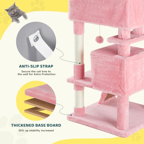 54 Inch Cat Tree Tower with Sisal Scratching Post (Pink / 54"×19.7"×19.7")
