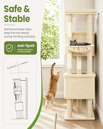 Cat Tree for Indoor Cats Large Adult (Beige / 84 Inch)