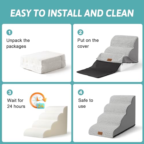 Dog Stairs for Small Dog 22.6" H (White Black / Standard:15.7"x33"x22.6")