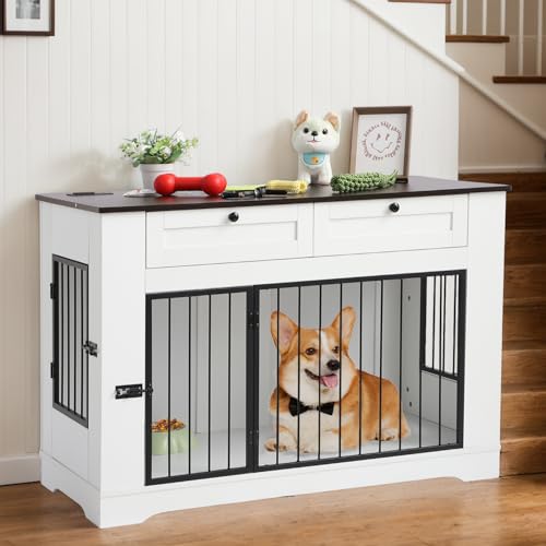 Large Dog Crate Furniture (White / 47.2"L x 23.8"W x 32.7"H)