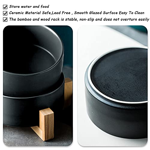 Ceramic Black Cat Dog Bowl Set with Stand (Black / Puppy/Small Size Dogs & Cat Bowls 400ML*2)