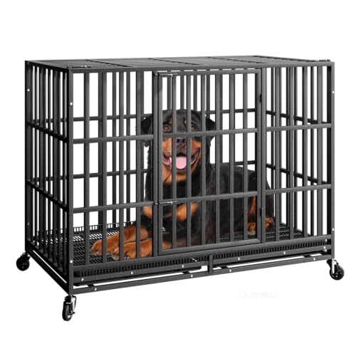 54 Inch Heavy Duty Dog Crate with Wheels for Large Dogs Black (54.0"L x 30.2"W x 42.4"H)