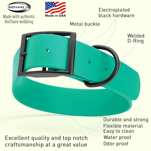 Biothane Waterproof Dog Collar Strong Coated Nylon Webbing with Black Hardware Odor