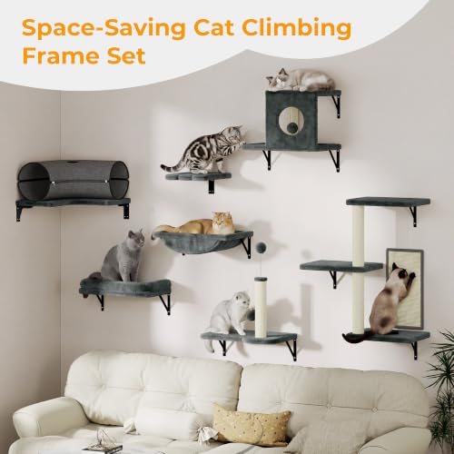 8-in-1 Cat Wall Shelves, Cat Wall Furniture Set (Grey)