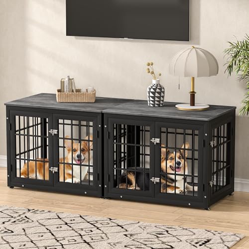 32" Heavy Duty Dog Crate Furniture for Small and Medium Dogs (Black + Gray / 32.7"L x 23.6"W x 26.2"H)