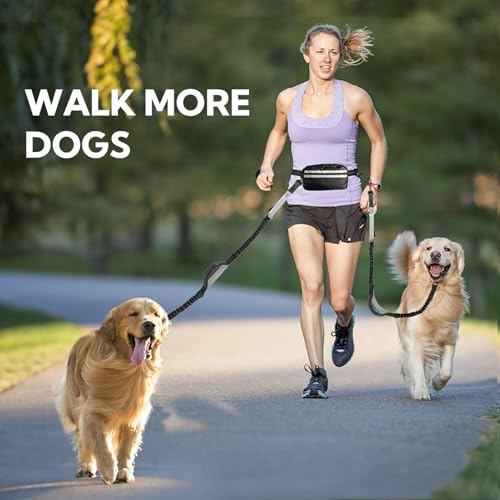Hands Free Dog Leash for Two Dogs Walking (Black/Silver Gray / Large)