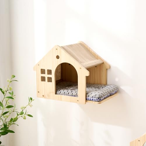2 Pack Natural Wood Cat Wall House Bed (D)