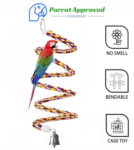 2Pcs 43'' Bird Rope Perches Birdcage Swing Toys 100% Cotton Natural Bird Perch Peck (43'x2pcs)