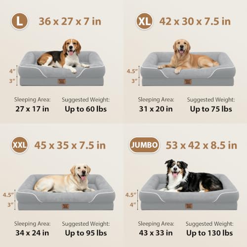 Orthopedic Waterproof Dog Bed for Large Sized Dogs (Silver / 45"L x 35"W x 7.5"Th)