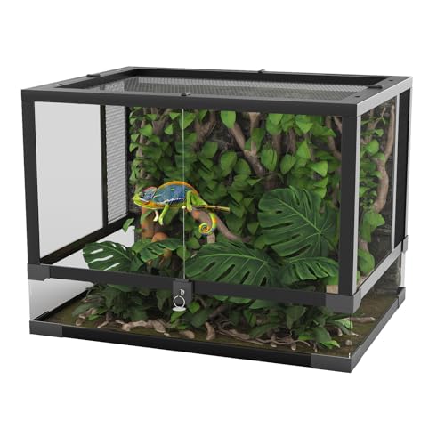 24" X 18" x 18" Reptile Tall Glass Terrarium Rainforest Habitat Double Hinge Door with Screen Ventilation 34 Gallon Reptile Terrarium Easy Assembly for Lizard Tortoise Snake (24x18x18 inch)