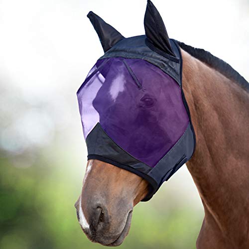CareMaster Horse Fly Mask Half Face with Ears Black (Black/Purple / Full (Large))