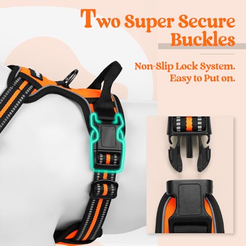 Dog Harness No Pull for Large Dogs with 2 Leash Clips (Large / Orange)
