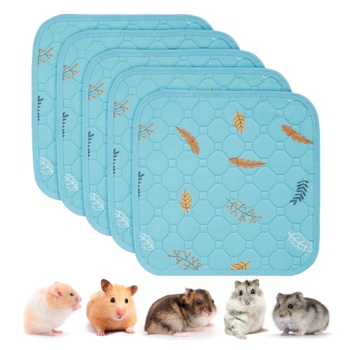 Washable Pee Pads for Small Pet 5 (Leaves - Sky Blue / 12x12 Inch (Pack of 5))
