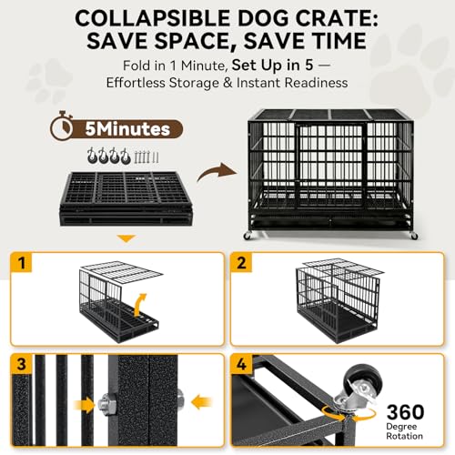 48 Inch Heavy Duty Dog Crate for Large Dogs (Black/48 inch)