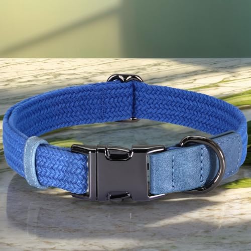 Soft Cotton Dog Collar for Large Dogs in Tranquil Blue (L: Fit Neck 15-23" / Blue)