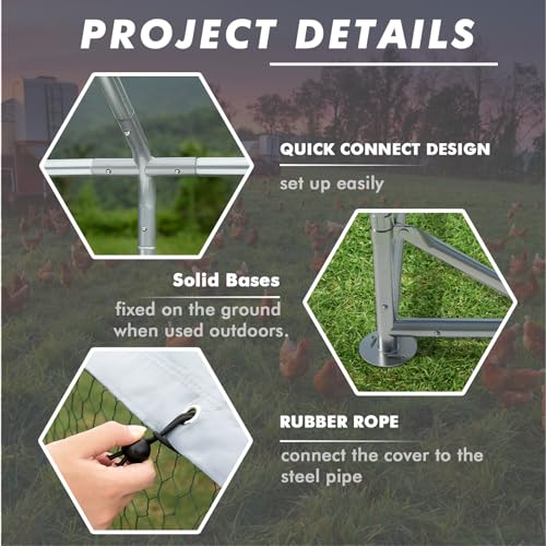 Metal Chicken Coop Spire Roof Walk in Chicken Run Pen for 6 Chickens (78.0"L x 118.1"W x 76.8"H)