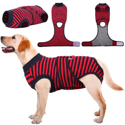 Recovery Suit for Dogs Cats (2x-large (Back:24.8-29.5'', Weight:70+ Lb) / Navy Red Stripe)