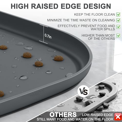 Waterproof Silicone Pet Food Mat with Raised Edge for Dog & Cat (Dark Grey / 12"L x 12"W)