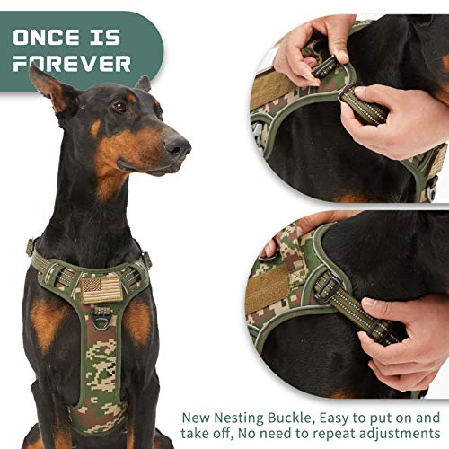 Tactical Dog Harness for Large Dogs No Pull (Forest Camo / L(Neck:19-25", Chest:21-35"))