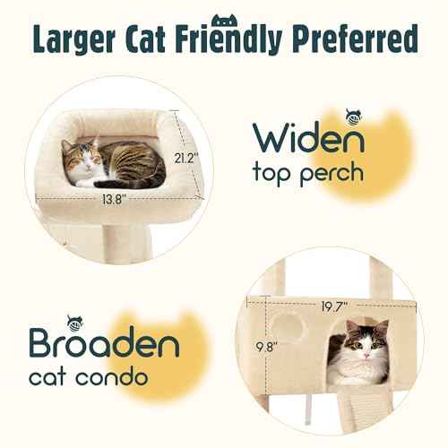 65in Multi Level Large Cat Tree Tower for Indoor Kitties (Beige)