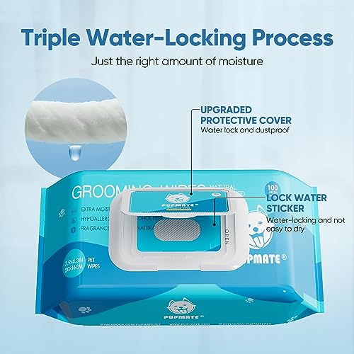 Natural Pet Grooming Wipes (2 Packs with Lid-200 counts)