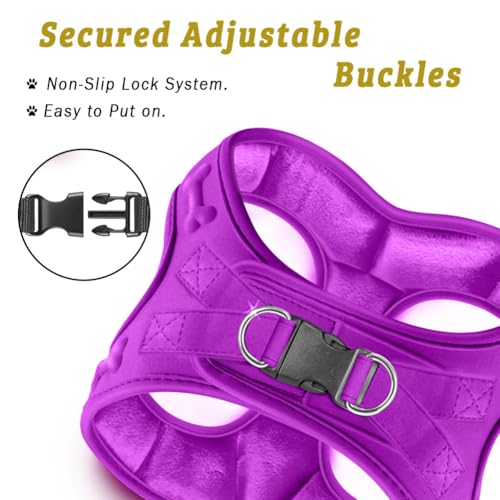 Comfort Fit Dog Harness Step In No Pull Harness for Small Medium Sized Dogs Soft Padded No Escape Harness Adjustable Easy Buckle with Leash Attachment D (M (Chest 17"-18.5") / Purple Plush)