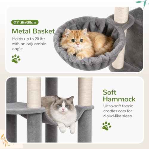 73in Corner Stable Cat Tree for Indoor Cats (Light Grey / 73 inch)