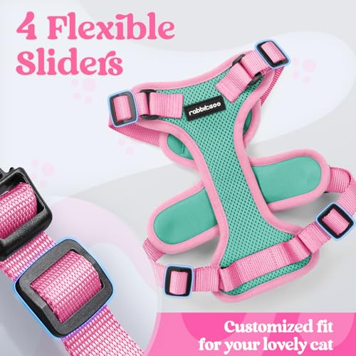 Cat Harness and Leash Set (Green & Pink / M)