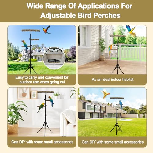 3-Layer 16-63 Inch Height Adjustable Bird Perch Pepper Wood Birds Training Perch Stand Parakeet Perches Indoor and Outdoor Parrot Stands for Small to Medium Bird (Three-tier floor stand)