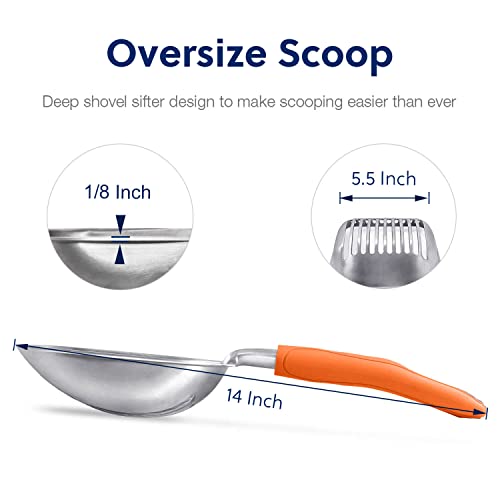 Cat Litter Scoop (Large / FLAT Aluminum \ #09 Orange Handle)