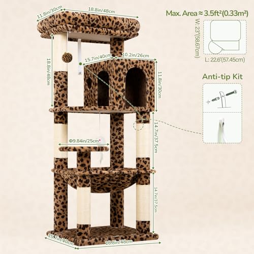 Leopard Cat Tree Tower with Scratching Post for Indoor Cats (Leopard Print / L)