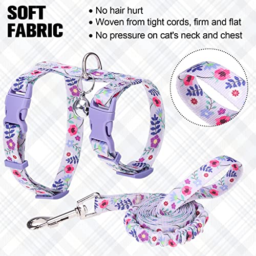 Cat Harness and Leash Set (Medium(Chest: 14"-22") / Purple Flower)
